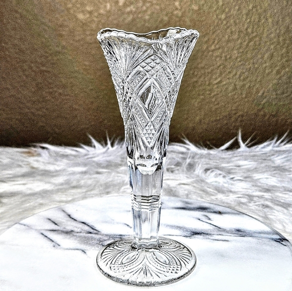 Vintage EAPG Art Clear Pressed Glass Flower Bud Vase 8 in Antique - Picture 2 of 11